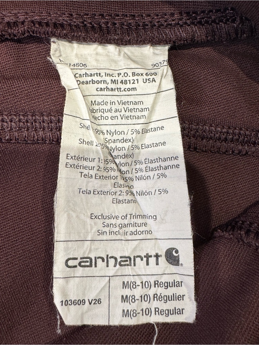 Carhartt Fitted Women's Medium Cargo Stretch Leggings Burgundy Red Brown - Picture 5 of 5